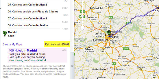Google Map Fuel Cost Calculator For Driving Between Two Places 